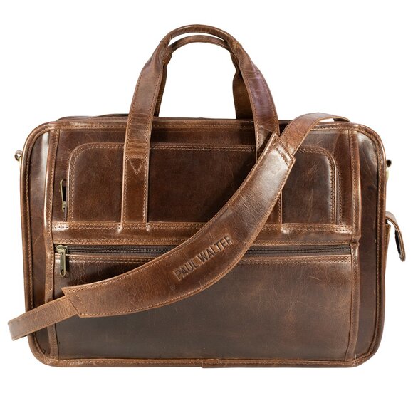 Genuine Leather Laptop Bag, Satchel Bag, Brown - Picture 2 of 16